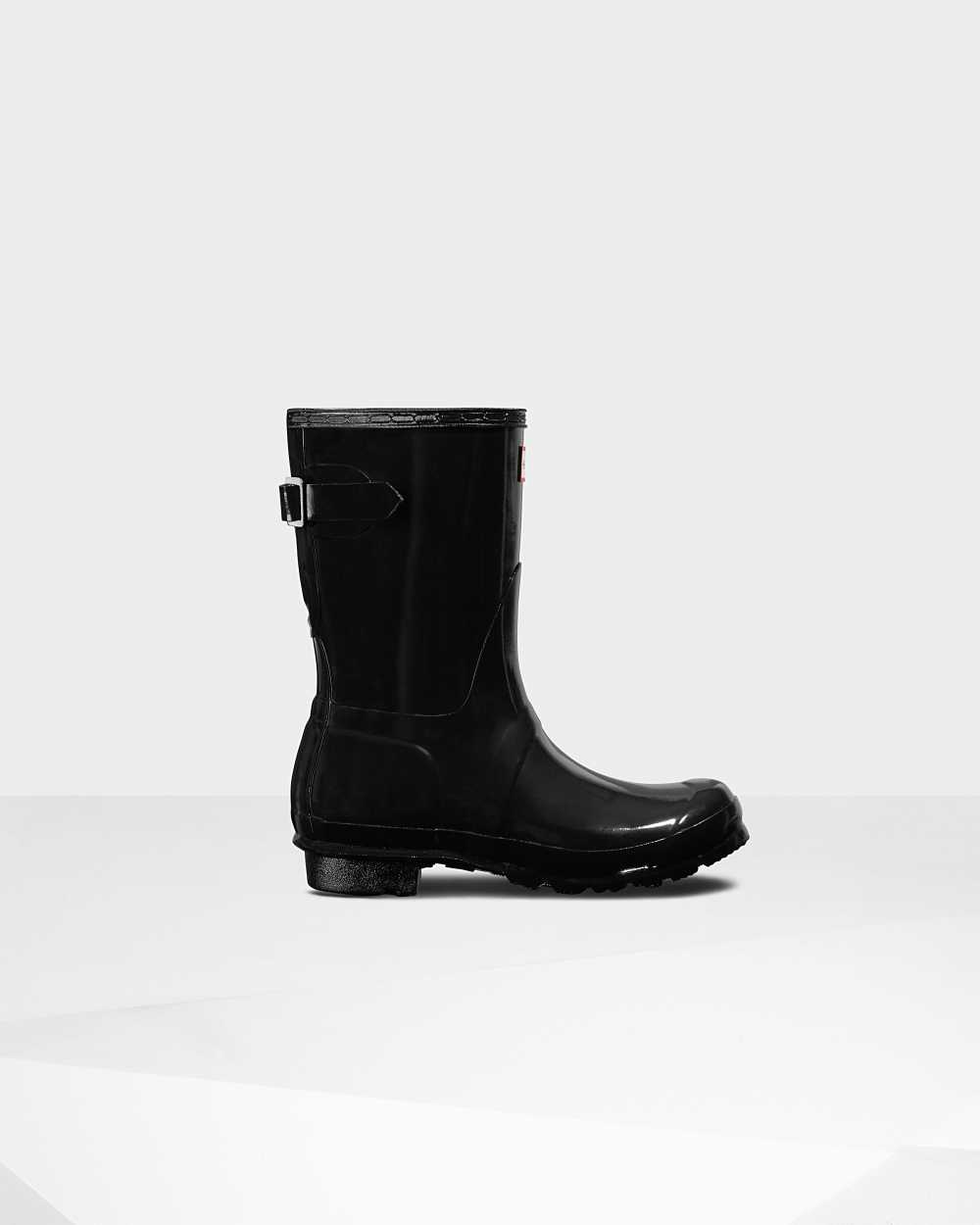 Hunter Original Short Back Adjustable Gloss Women's Rain Boots NZ-23877A Black